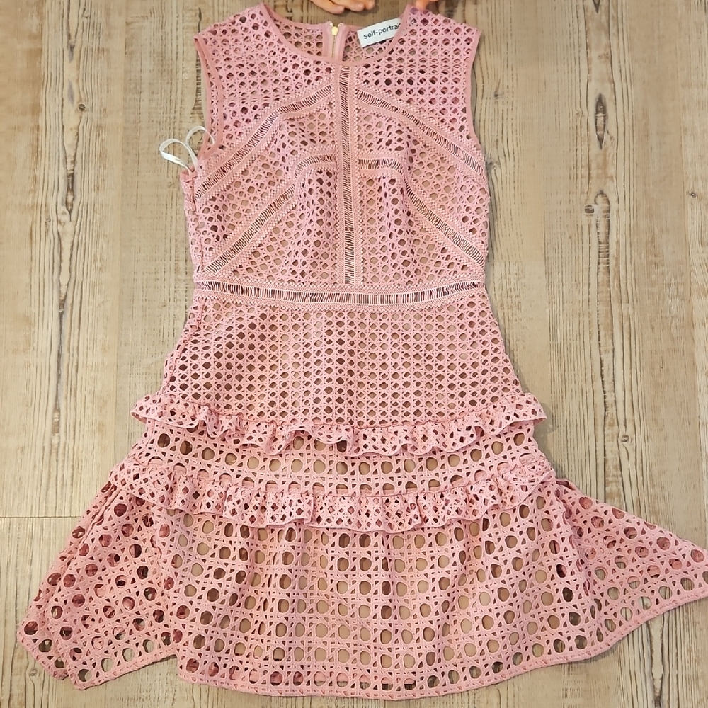 Self-Portrait Cross Hatch Frill Mini Dress